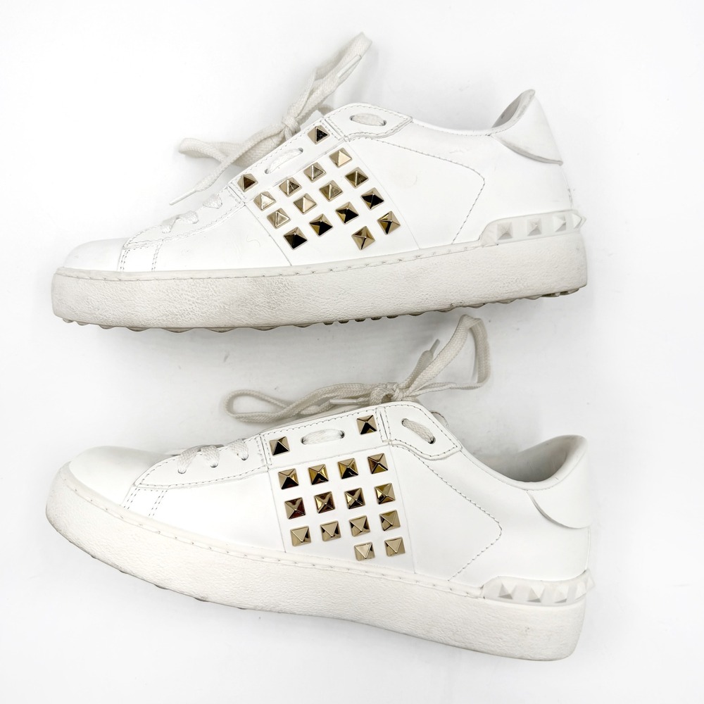 Valentino Rockstud Untitled Sneakers White Silver Studded Leather Sz 37 / 7 - Picture 9 of 12